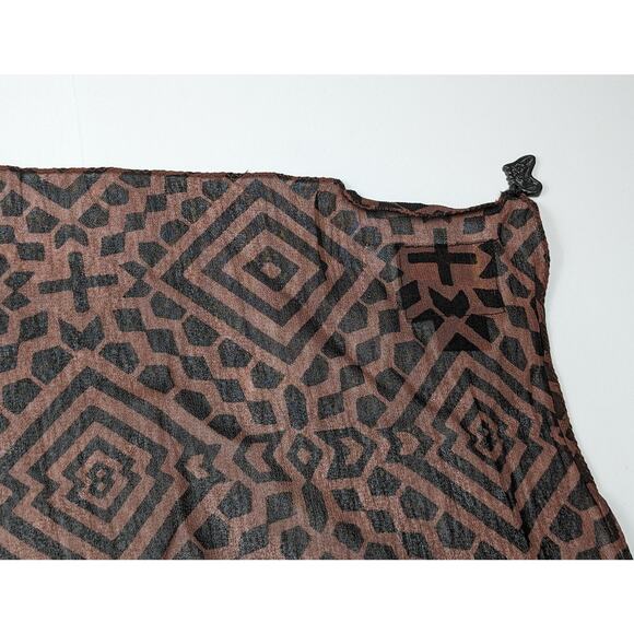 Kisura Scarf Brown Black Stripe Geometric Pattern Beaded Corners Rayon New - Picture 3 of 8